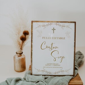 Gold baptism custom sign template, gold angels custom sign, christening custom sign, editable modern custom sign, printable custom sign, B6