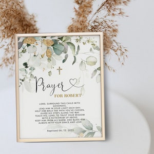 Greenery baptism prayer sign template, editable christening prayer sign, personalized prayer sign, printable baptism gift, baptism sign, P52