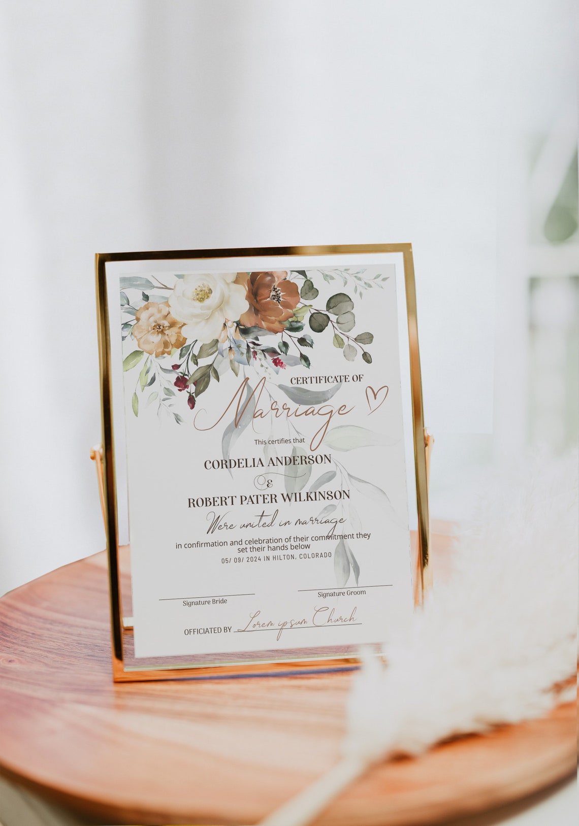 Boho Wedding Certificate Template Editable Marriage - Etsy