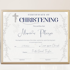 Angel christening certificate, silver baptism certificate template, baptism holy spirit certificate, baptism church form child dedication B6