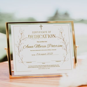 Delicate baby certificate, gold dedication certificate template, child dedication certificate, printable christening certificate,  P217