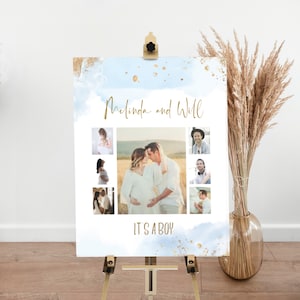 Pregnancy photo collage, it's a boy baby shower, baby shower photo collage, baby shower poster, parents photo collage template B2b