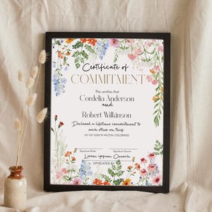 Editable Commitment Certificate Template, Wildflower Marriage Keepsake, Marriage Vow Renewal, Commitment Ceremony, P332