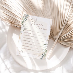 Editable prayers for baby card template, well wishes for baby, prayers gender neutral baby shower, greenery advice prayer card, B012