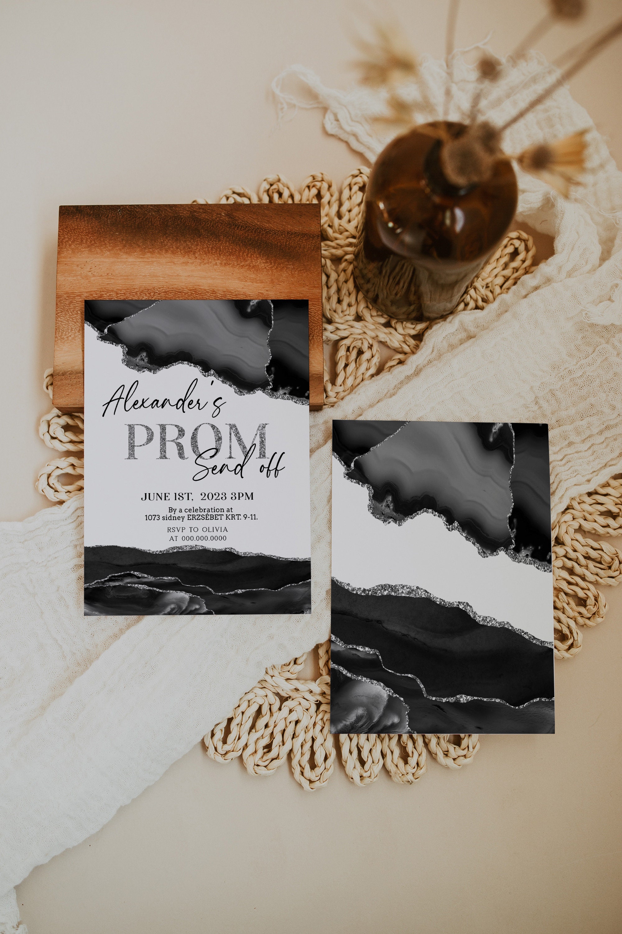 Custom Prom Invitations Prom Send off Party Invitation Template, Black Silver Prom Invitation ...
