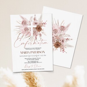 Girl confirmation invitation templat, pink boho baptism invite, christening invitation girl, religious invite, pink baptism invitation P64 Bild 2