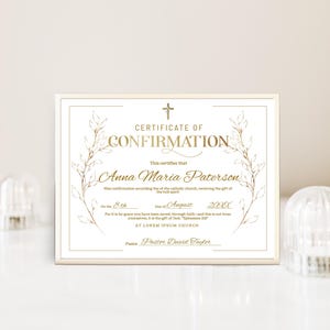 Gold confirmation certificate, editable confirmation certificate, elegant church certificate, printable church certificate template, P217