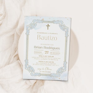 Invitación de Bautizo, spanish classic baptism invitation, mi bautizo invitation, invitación en español, editable religious invite, P140