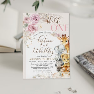 Baptism and 1st birthday invitation template, editable wild one baptism invitation, printable christening and first birthday invite, P175