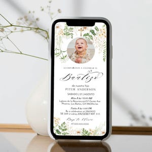 Wildflower spanish baptism invitation template, electronic floral bautizo invite, wildflower bautizo invite, editable christening evite P333