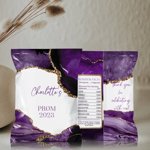 Purple Prom Party Favors, Prom Chip Bag Template, Graduation Wrappers ...