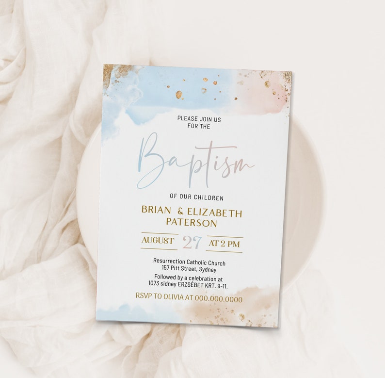 Boy Girl Twin Baptism Invite Template Christening Invitation Etsy