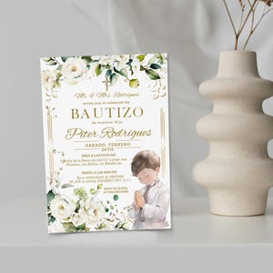 Green gold bautizo invitation in spanish template, Invitación de Bautizo, baptism invite, bautizo invite, editable christening invite, P222