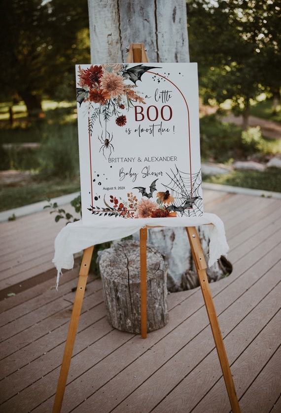 Halloween baby shower welcome sign template, gender neutral halloween welcome, little boo baby shower sign, spooky fall welcome sign P149