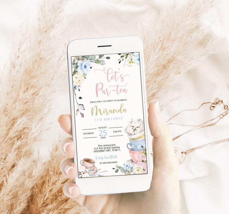 Editable Electronic Tea Party Invitation Tea Party for Etsy