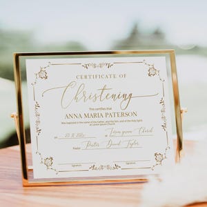 Christening certificate template, editable baptism certificate, printable gold christening certificate, church form, child dedication, P278