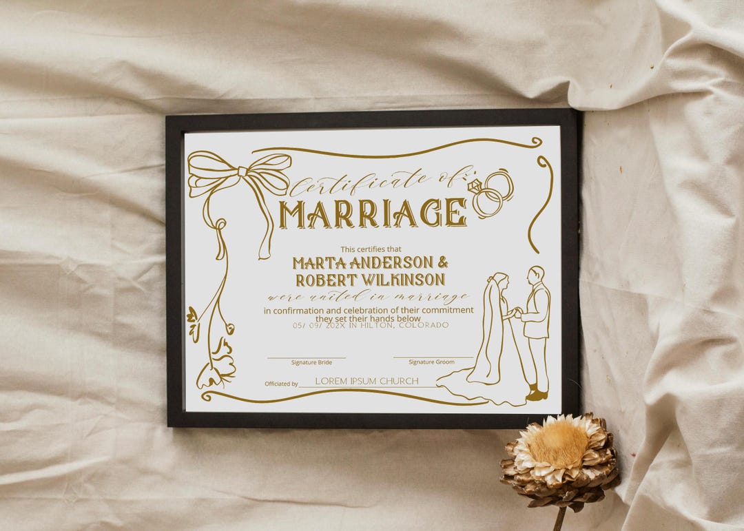 Wedding Certificate Template, Editable Certificate of Marriage
