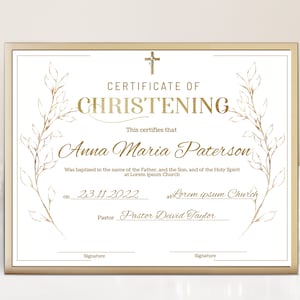 Gold christening certificate, baptism certificate template, baptism holy spirit certificate, baptism church form child dedication, P217