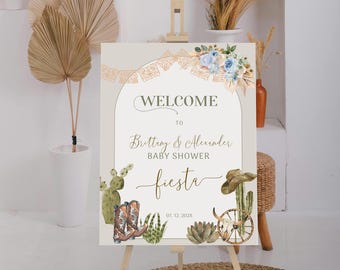 Fiesta baby shower welcome sign template, editable baby shower poster, mexican baby shower, cactus party welcome, baby shower decor, P231
