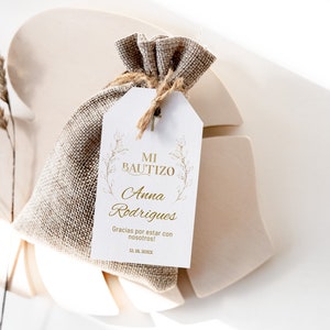 Mi Bautizo Thank You Tags Template, Spanish Favor Tag Gold Elegant ...