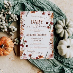 Baby in bloom baby shower invitation, autumn wildflower shower, fall flowers baby shower invite, editable baby shower invite template, P342