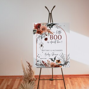 Halloween baby shower welcome sign template, gender neutral halloween welcome, little boo baby shower sign, spooky fall welcome sign P149 image 6