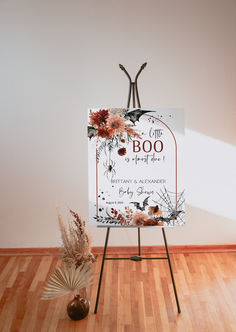 Halloween baby shower welcome sign template, gender neutral halloween welcome, little boo baby shower sign, spooky fall welcome sign P149 image 6