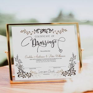 Сertificate of marriage template, printable editable decorative marriage certificate, wedding gifts certificate, marriage keepsake