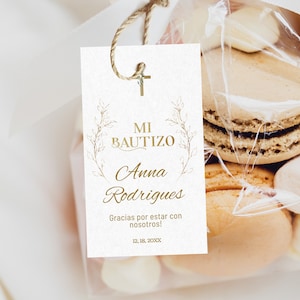 Mi bautizo thank you tags template, spanish favor tag gold elegant, printable baptism favor tag, editable spanish baptism fevor teg,  P217