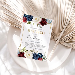 Floral baptism invitation in spanish template, editable christening invite, Invitacion de bautizo con flores, bautismo invitation, P255