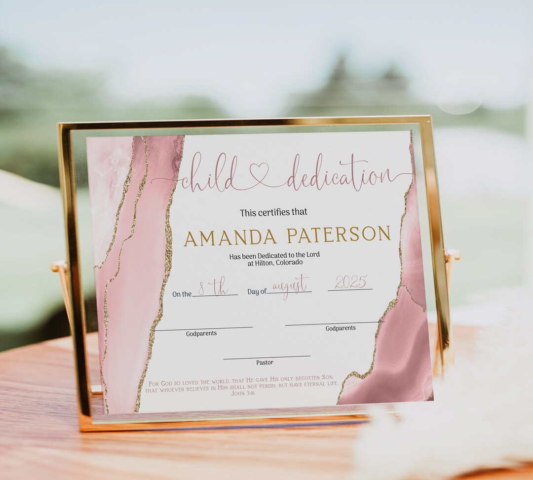 Pink Gold Child Dedication Certificate Template, Child Christening ...