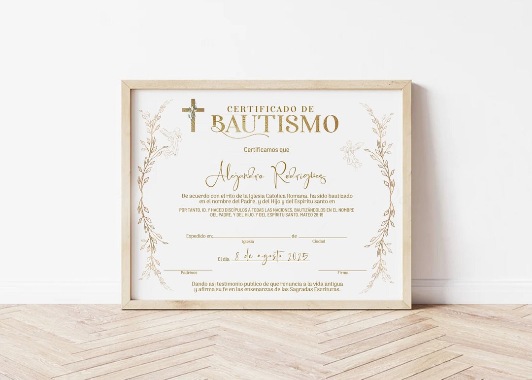Gold spanish baptism certificate template custom certificate of
