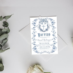 Spanish baptism invitation template, minimalist christening invite, modern classic religious invite, editable boy bautizo invite, P314