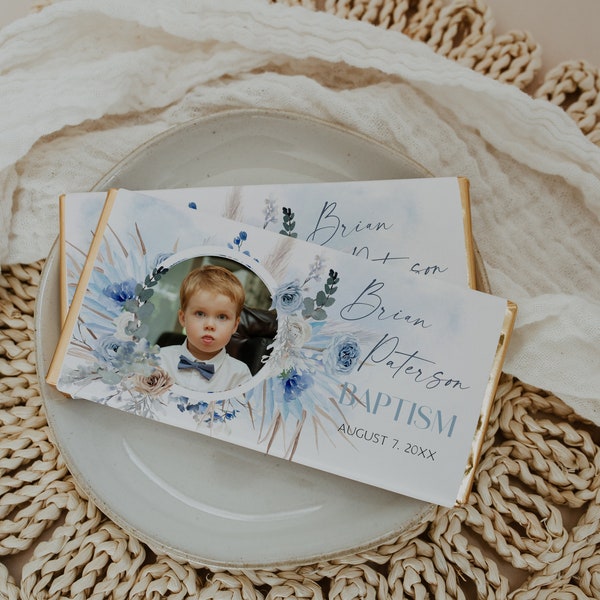 Pampas grass baptism chocolate wrapper template, photo chocolate wrapper, editable candy bar wrapper, baptism favors hershey bar wrapper P65