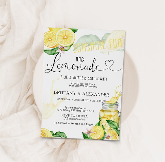 Editable lemonade baby shower invitation, baby shower brunch sprinkle template, sunshine lemonade and fun pink lemonade, main squeeze P49 Il_570xn