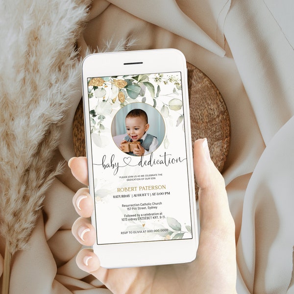 Electronic dedication invitation template, smart phone baptism invitation with photo, electronic christening evite, baby message invite P52