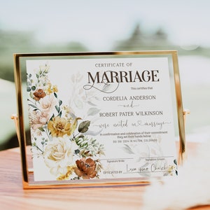 Floral marriage certificate keepsake template, boho wedding certificate, editable certificate of marriage, commitment certificate, P59
