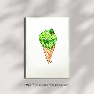 Mint Chocolate I Scream Cone Original Painting by Artist Melanie Jaramillo Acrylic on Paper