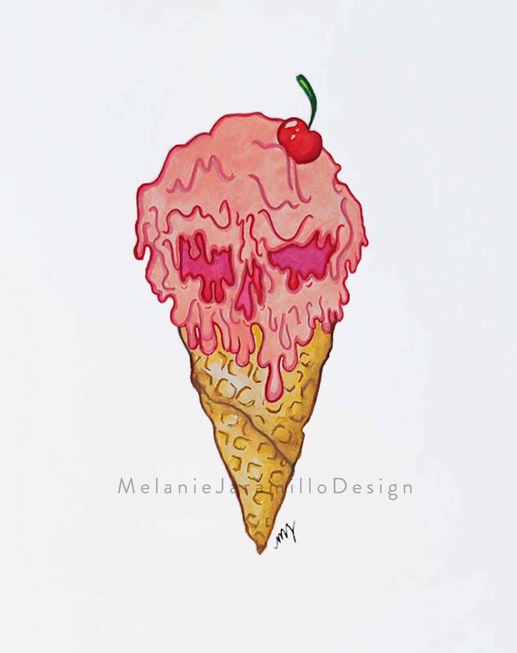 Strawberry I Scream Cone Original Painting by Artist Melanie Jaramillo ...