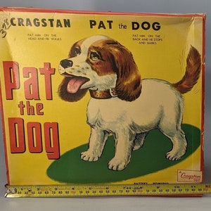 1950s Cragstan Pat the Dog, Original Box, Good Graphics Never Played With, Battery Operated Vintage Barking Toy King Charles Spaniel Puppy