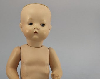 Vintage Repro Bisque Porcelain Armand Marseille Jointed Doll Glass Eyes, Copy Marked Germany 310 A.O.M. Possibly 1970s or Older Ball Joints