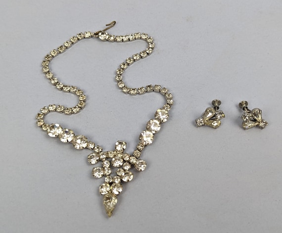 Vintage 1940s Forties 1950s Fifties Rhinestone Necklace and Earring Set Choker Bib Collar Necklace W Screw Back Earrings Costume Jewelry Etsy