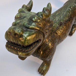SALE-Huge Vintage Chinese Carved Spinach Jade Boulder Bixie 辟邪 Pixiu 貔貅 Tian lu 天祿 Chimera Mythical Beast Animal People's Republic of China