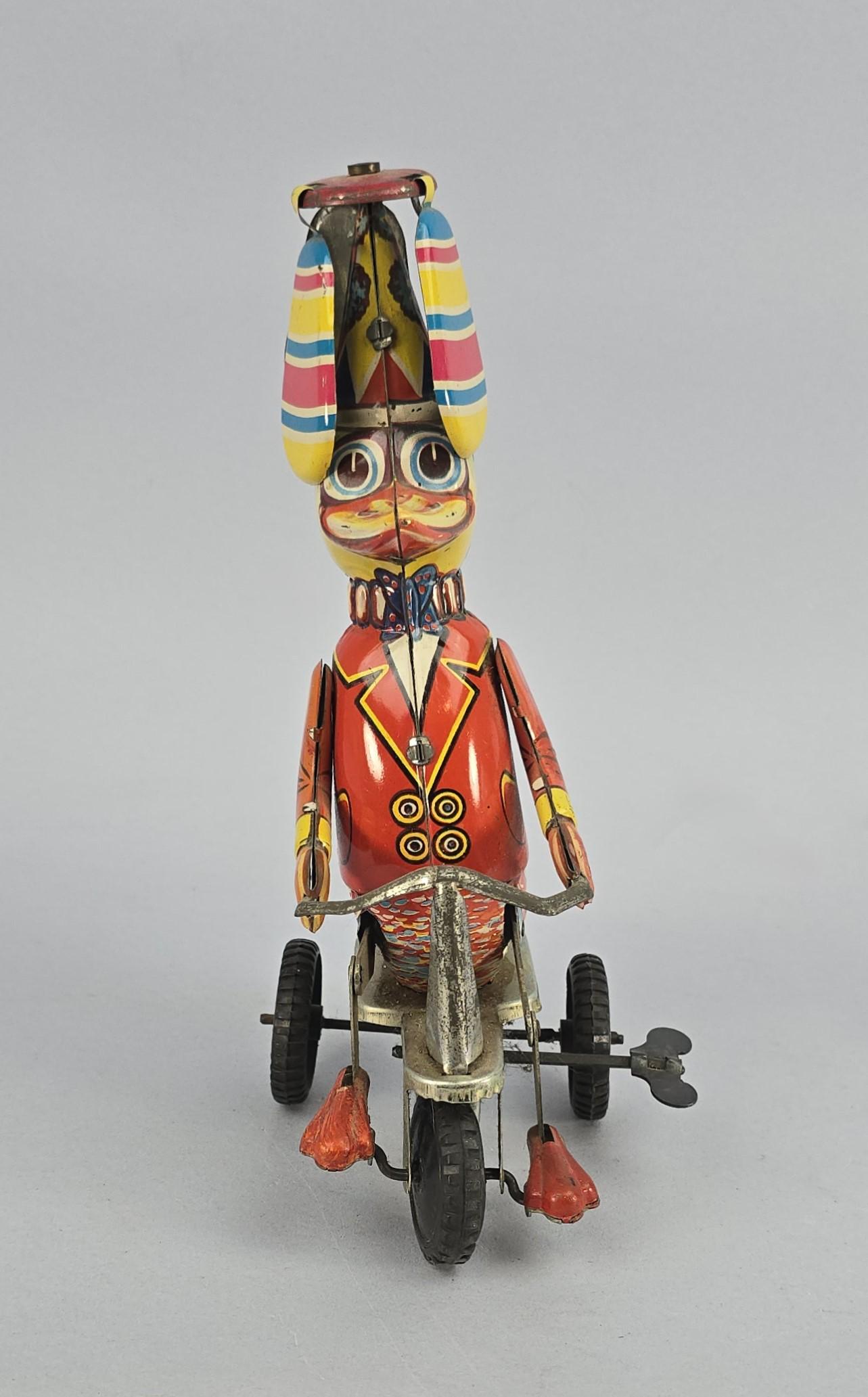 Vintage Wind up Wind-up Tin Toy Circus Duck Pedaling Tricycle