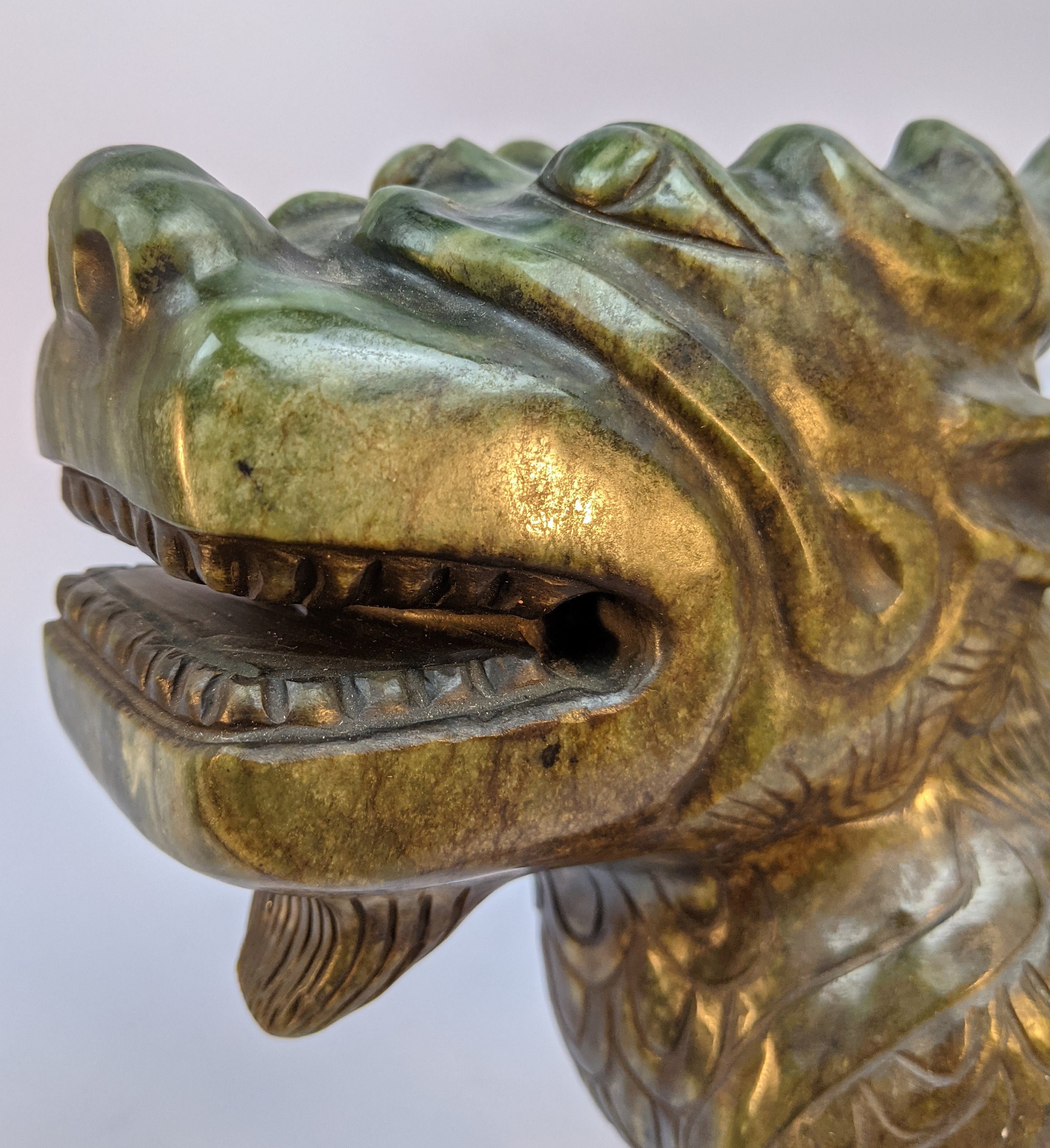 Sale-huge Vintage Chinese Carved Spinach Jade Boulder Bixie