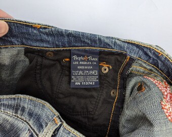 Jeans PEOPLE FOR PEACE Brodé Papillon Clouté - Taille 27, Longueur 32", Look Hippie Rocker