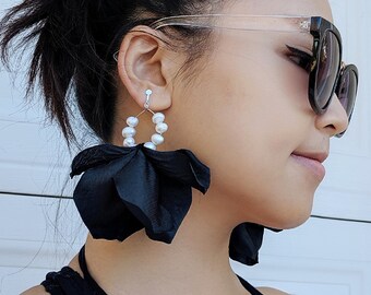✨NEW Elegant Black Floral Statement Earring Floral Jet Black Stone Cluster Drop Earrings for Pageants or  main image 3