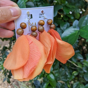 Tropical orange earrings, clip on earrings, tropical earrings, clip on statement earrings, floral earring, summer earrings, flower earrings