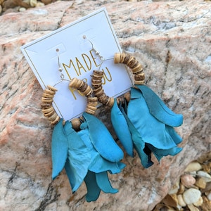 Large flower earrings, blue rose earrings, big drop earrings, clip on statement earrings, floral earring, beach earrings, royal blue