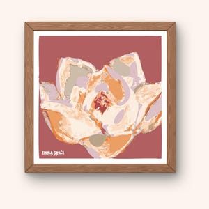 Wydrukowana grafika Magnolia, dekoracja ścienna, spersonalizowany obraz, oryginalny obraz przetworzony w programie Illustrator i Photoshop